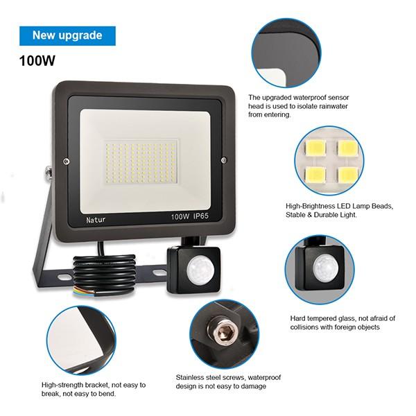 bapro 100W Security Lights with Motion Sensor,Led Floodlight Super Bright, Garden Lights Cold White(6000K), IP65 Waterproof Perfect for Garage, Garden and Forecourt[Energy Class A++]