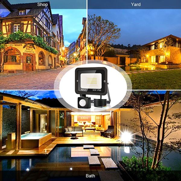 bapro 50W Security Lights with Motion Sensor,Led Floodlight Super Bright, Garden Lights Cold White(6000K), IP65 Waterproof Perfect for Garage, Garden and Forecourt[Energy Class A++]